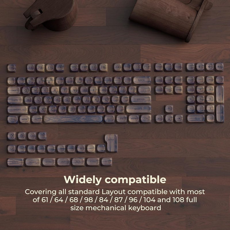OHY XVX Wood Keycaps,MOA PBT Keycaps Dye-Sublimation 130 pcs Keycap Set for Mechanical Keyboard 61/64/75/84/87/104/108 Layout with Key Puller, Walnut Textures - Image 4